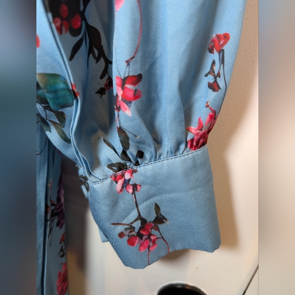 Boutique Blue Floral Ruffle Maxi Dress Long Sleeve Cottagecore Wedding Boho L - Picture 5 of 9